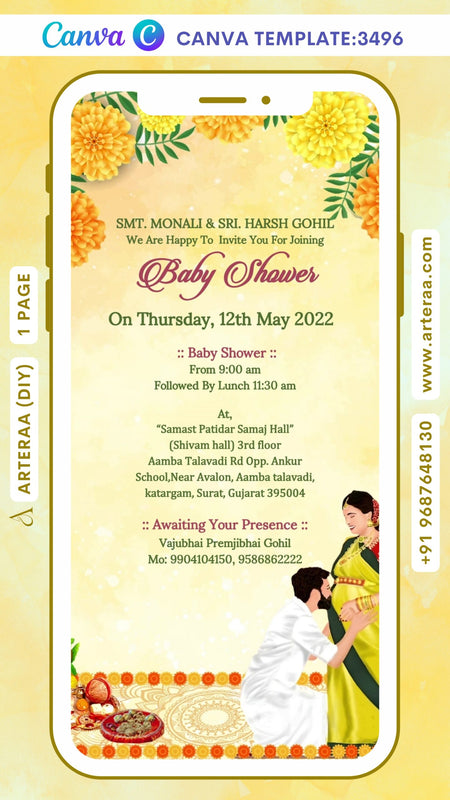 Dohale Jevan Baby Shower ceremony invitation Canva Editable video Template in marathi language with flowers as floral theme design 3496