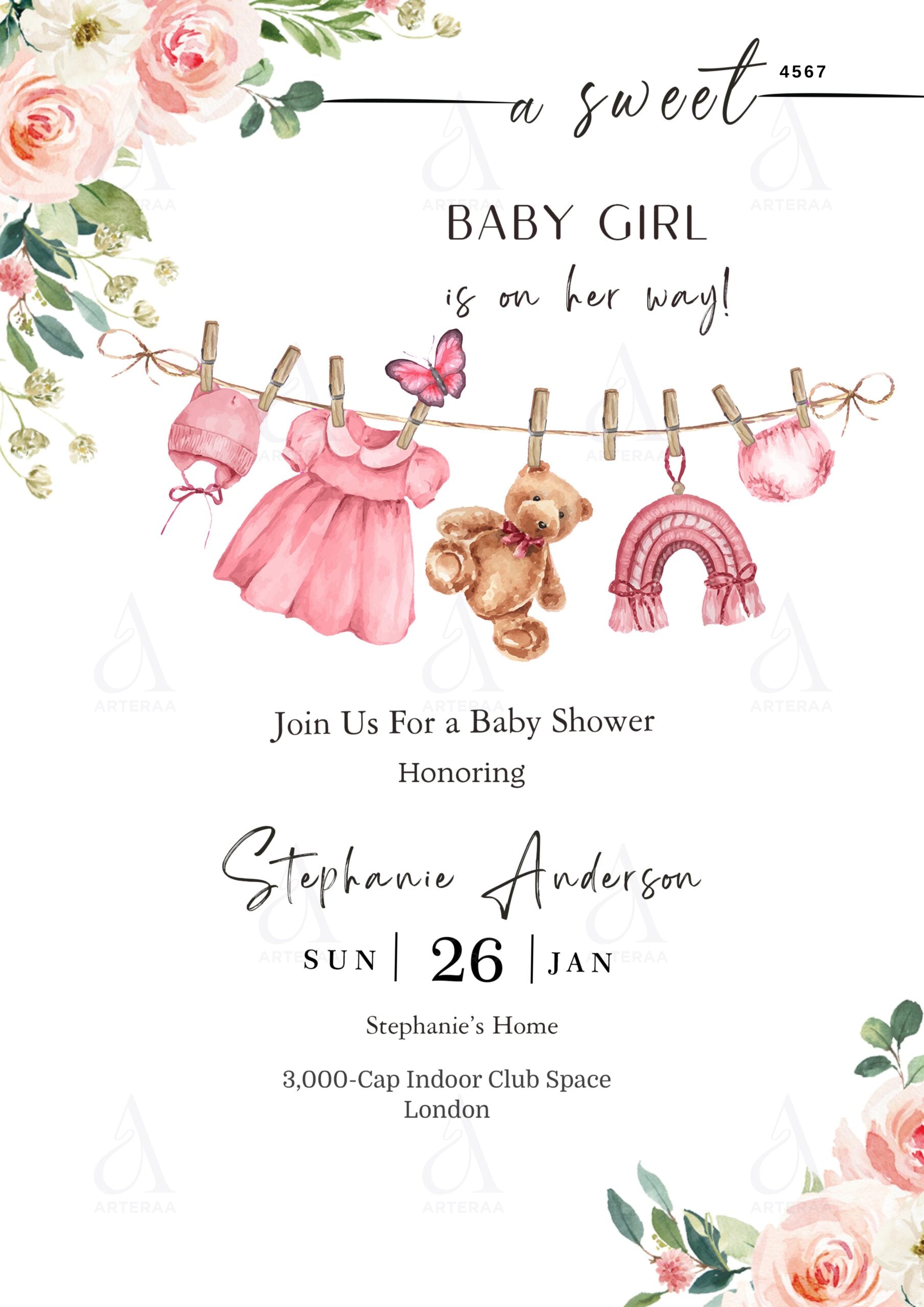 Baby Shower invitation card Editable Canva Template in english