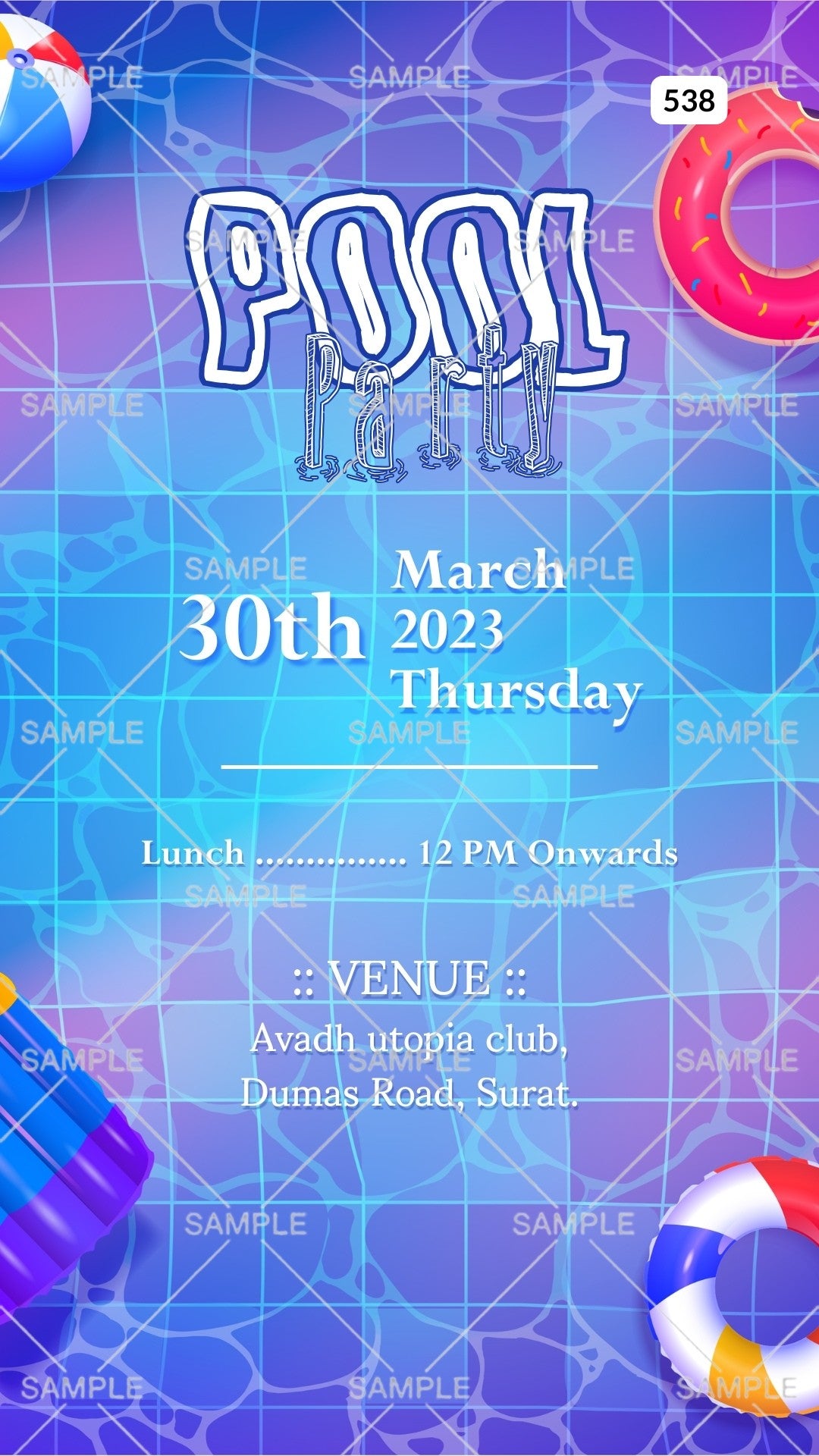 Pool Party invitation card Canva Editable Template in english language ...