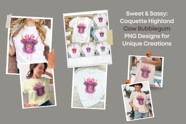 Sweet & Sassy: Coquette Highland Cow Bubblegum PNG Designs for Unique Creations 🍬