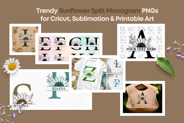 Trendy Sunflower Split Monogram PNGs for Cricut, Sublimation & Printable Art