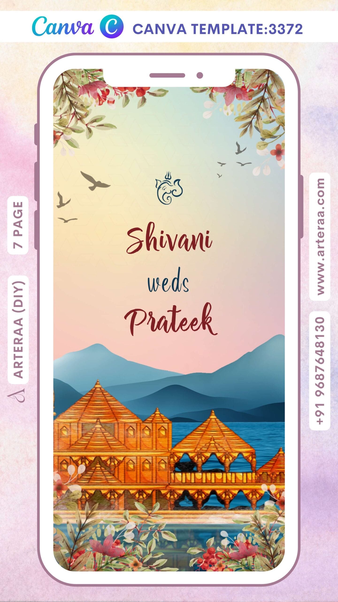 Wedding ceremony invitation Canva Editable video Template of hindu rajasthani royal family in English language with Destination theme design 3372