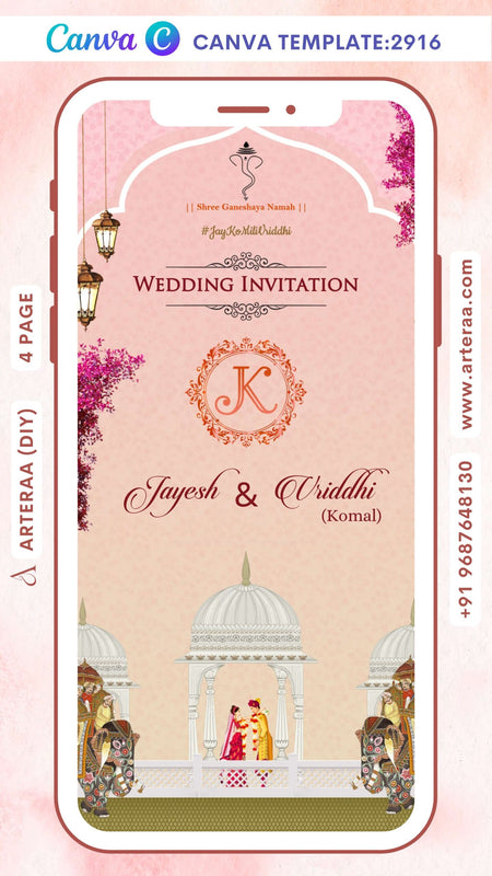 Wedding ceremony invitation Canva Editable video Template of hindu south indian tamil family in English language with traditional theme design 2916