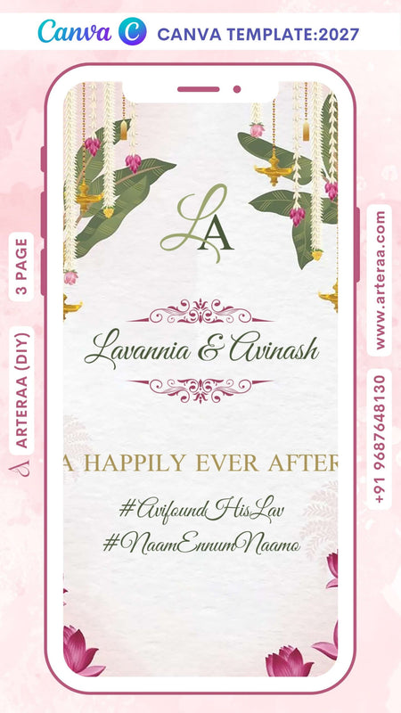 Engagement ceremony invitation Canva Editable video Template in english language with banana leaves, elephant as traditional theme design 2027