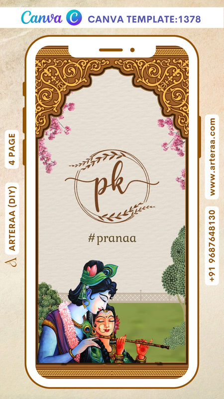 Wedding ceremony invitation Canva Editable video Template of hindu south indian telugu family in English language with Traditional theme design 1378