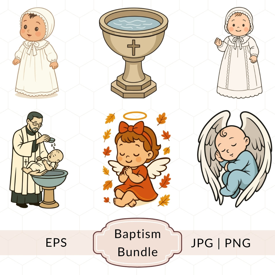Baptism Clipart Bundle PNG SVG EPS, Christening Baby Graphics, Religious Ceremony Illustration Set, Angel Baby Digital Download A 1420