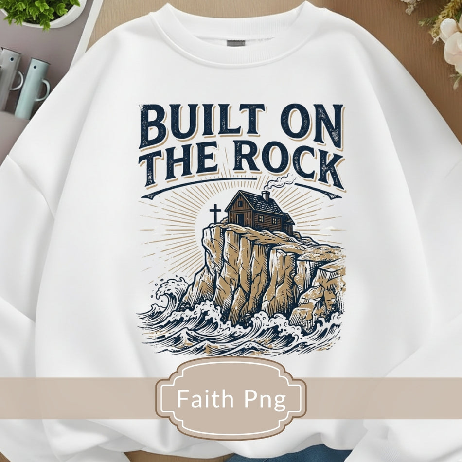 Built on the Rock Christian PNG, Vintage Bible Verse Matthew 7:24 Design (Sublimation Download) A1335