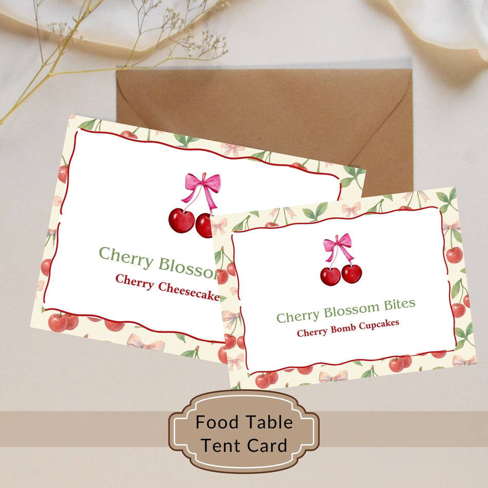 Cherry Blossom Food Table Tent Cards - Digital Download, Editable Food Label, Party Decor, Instant Download, Printable Tent Cards A 1331