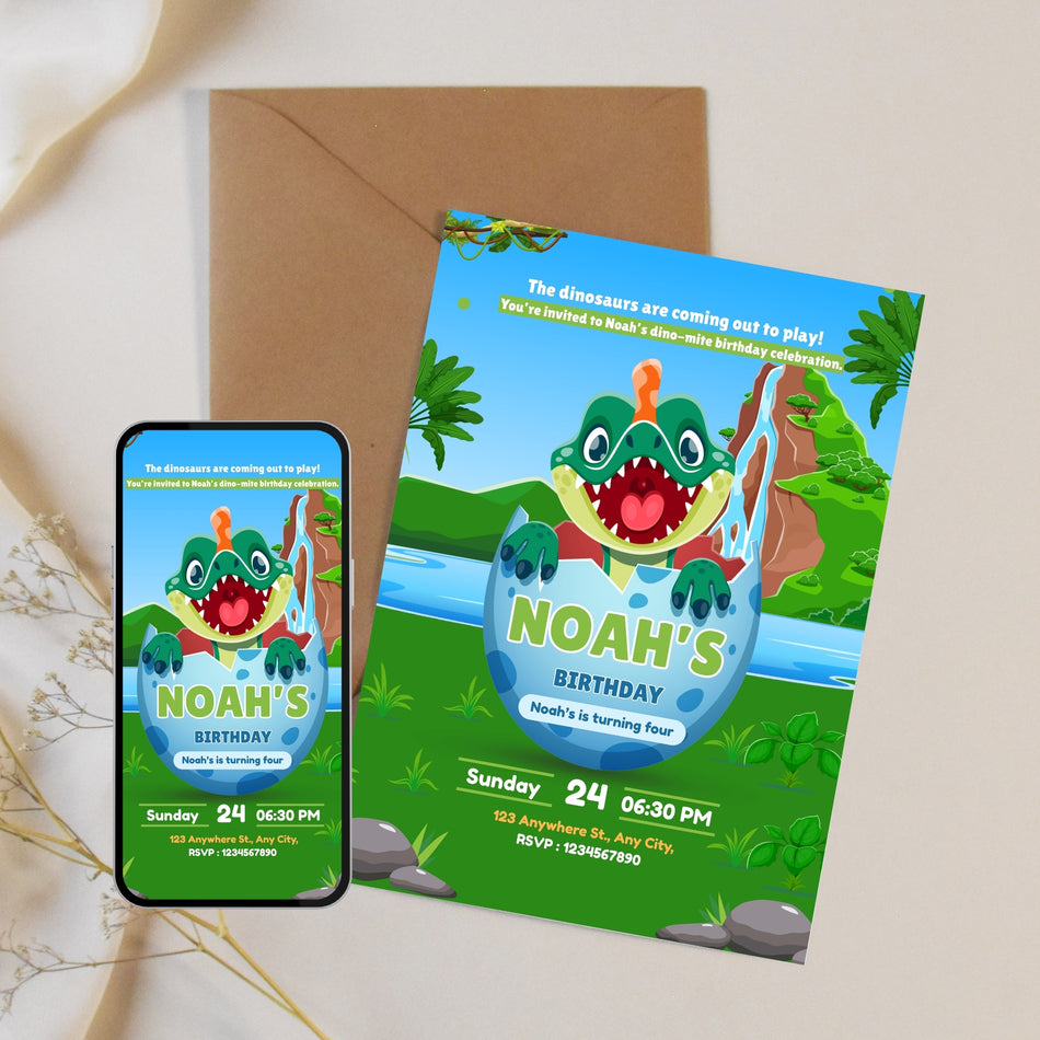 Cute Dinosaur Birthday Invitation Baby Dino Egg Party Invite Kids Dinosaur Birthday Card Printable Dino Theme Party Invite Digital Download A 1164