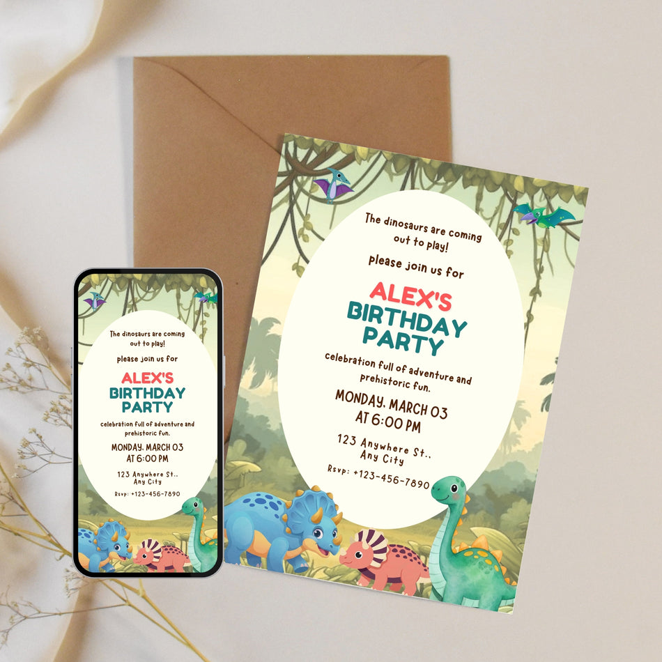 Cute Dinosaur Birthday Invitation Kids Dino Party Invite Dinosaur Birthday Card Printable Dino Theme Party Invite Digital Download A 1161
