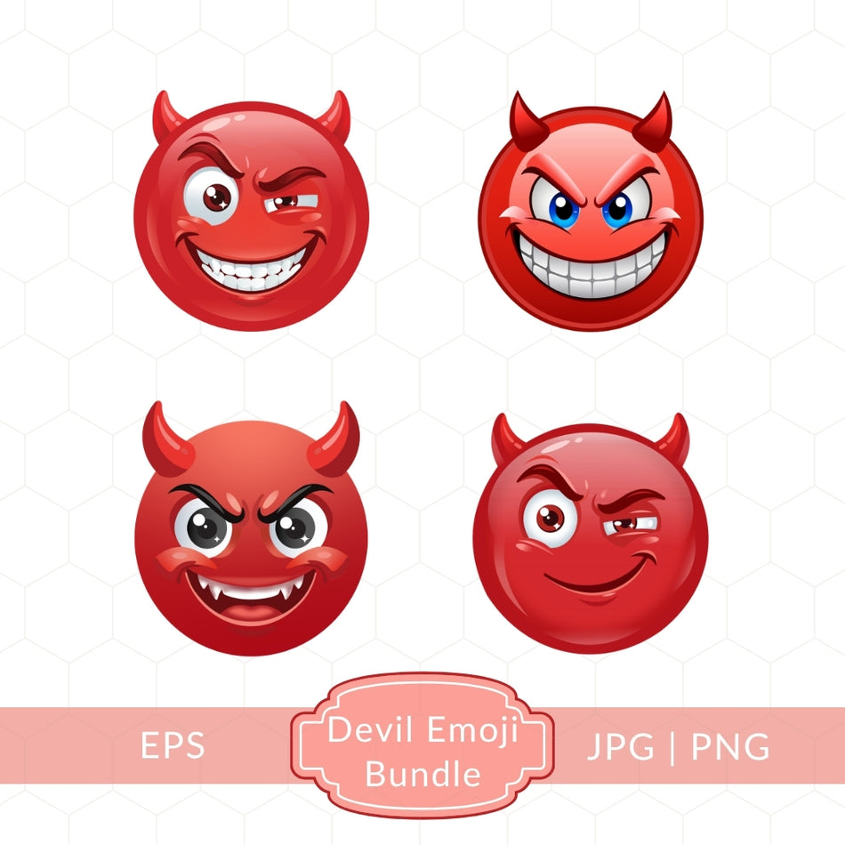 Devil Emoji Clipart Bundle, Red Devil Emoticons, Fun Cartoon Emojis, EPS PNG JPG Files, Kids Science Graphics A 1394