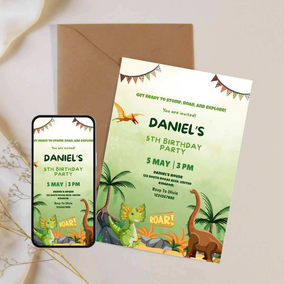 Dinosaur Birthday Invitation Dino Party Invite Kids Dinosaur Birthday Card Printable Dinosaur Theme Party Invite Digital Download A 1159