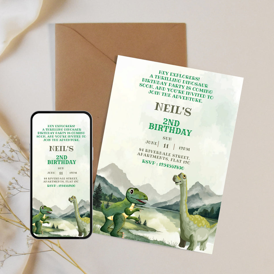 Dinosaur Birthday Invitation, Editable Dino Party Invite (Digital Download) A 1169