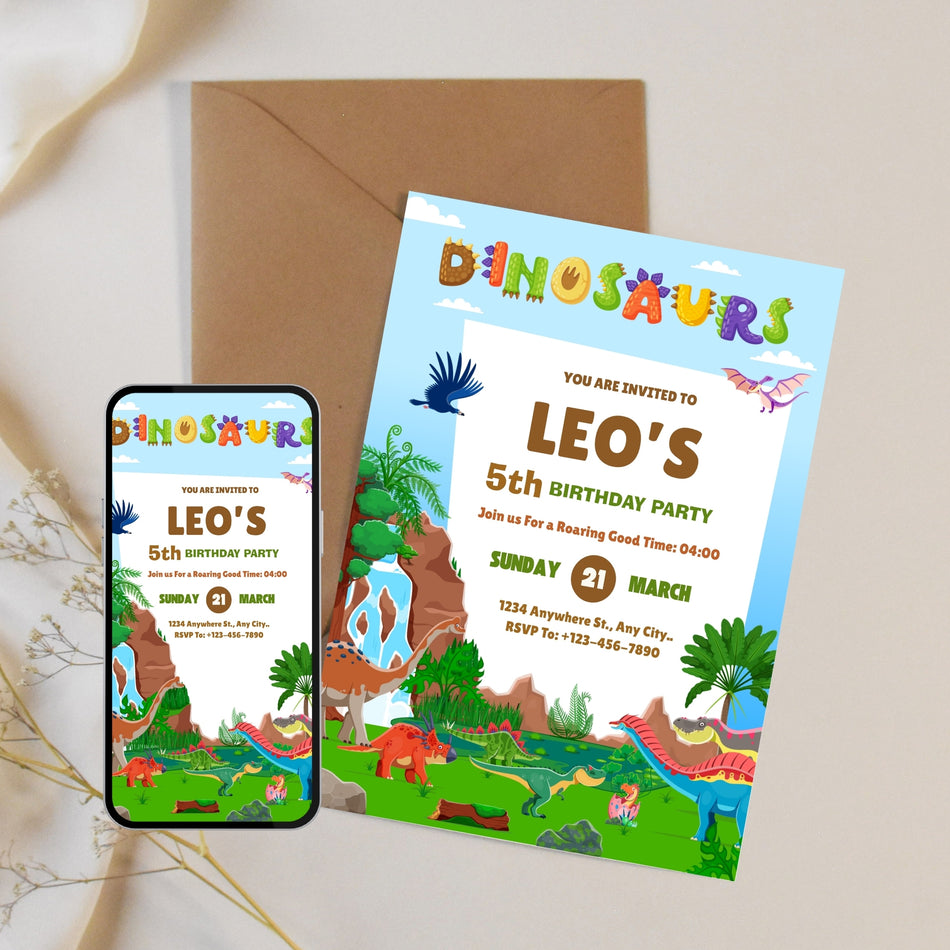 Dinosaur Birthday Invitation Editable Dino Party Invite Kids Dinosaur Birthday Card Printable Dino Theme Invitation Instant Download A 1154