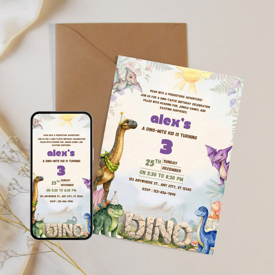 Dinosaur Party Invite Kids, Birthday Invitation Template Canva Editable, Jurassic Theme Birthday Printable, Boy Birthday Invitation A 1175