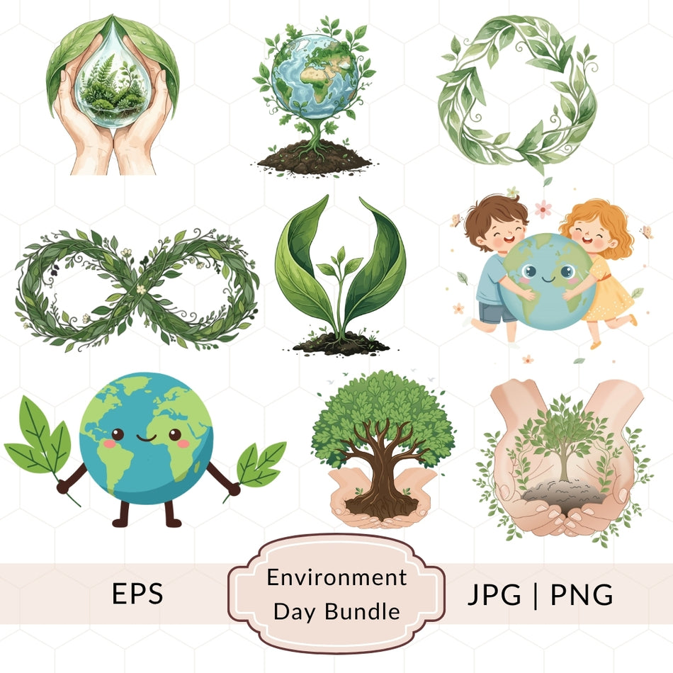 Earth Day Clipart Bundle PNG SVG, Environment Day Graphics, Save Earth Illustration Set, Nature Eco Clipart, Green Planet Digital Download A1419