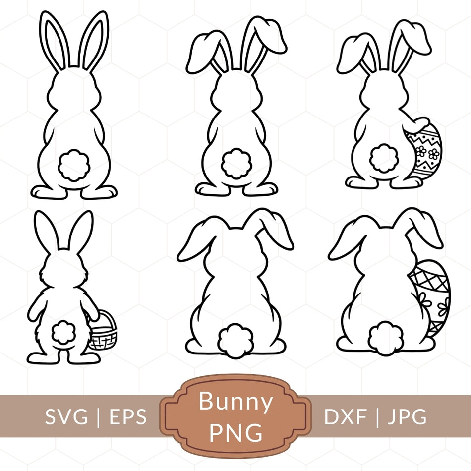 Easter Bunny SVG Set, Rabbit Outline Cut File Bundle, Bunny Back Silhouette SVG PNG, Easter Craft Files for Cricut Silhouette A 1134