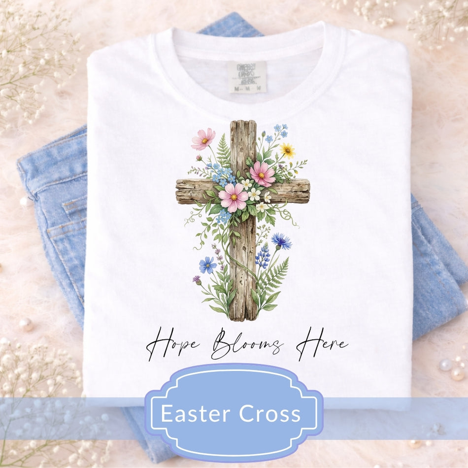 Easter Cross PNG, Floral Cross Design, Christian Sublimation Design, Hope Blooms Here, Religious PNG for T-Shirt, Instant Download A 1300