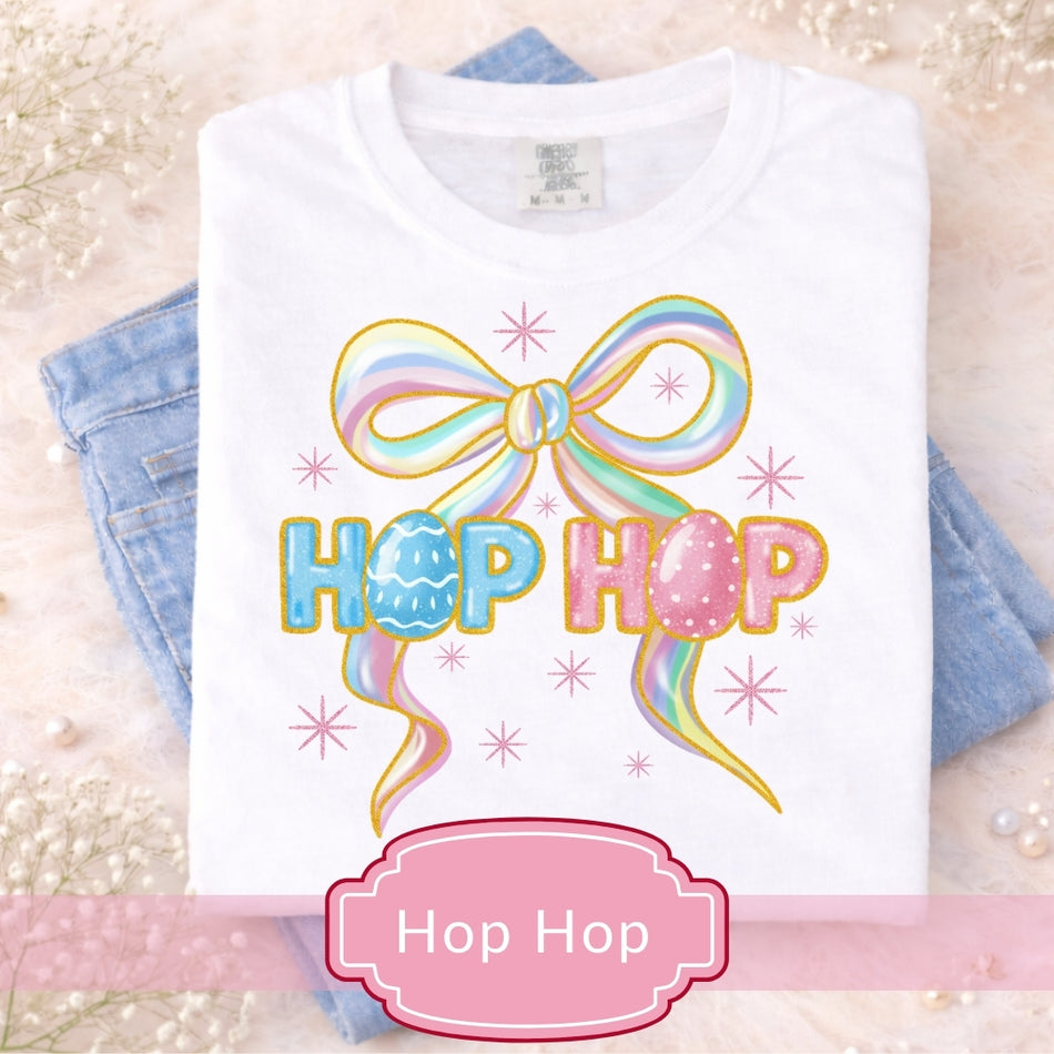 Easter Hop Hop T-Shirt Design PNG, Cute Easter Egg Sublimation Graphic, Bunny Themed Printable for T-Shirt, Sweatshirt, Journal Print A 1072