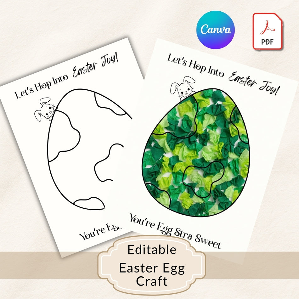 Editable Easter Egg Craft, Easter Bunny Printable, DIY Easter Egg Decoration, Easter Craft Template, Kids Easter Activity PDF, Fun Craft A 1077
