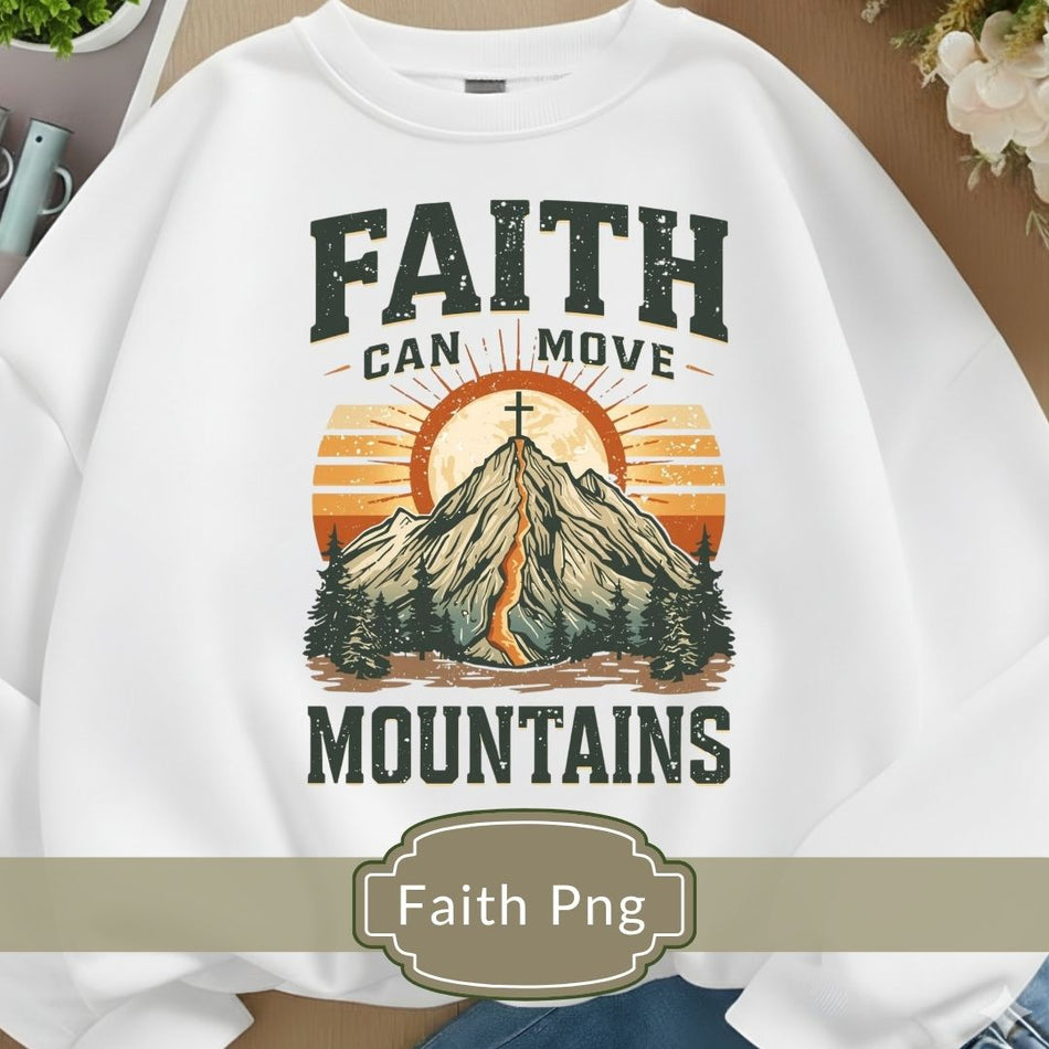 Faith Can Move Mountains PNG, Vintage Christian Shirt Design, Religious Graphic (Digital Download) A1334