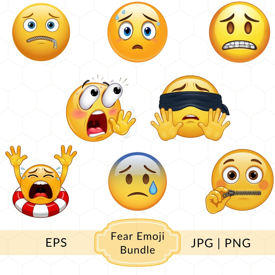 Scared Fear Emoji Clipart Bundle Anxious Faces PNG Cartoon Expression Pack Reaction Icons Sublimation Graphics Sticker Design Download A 1400