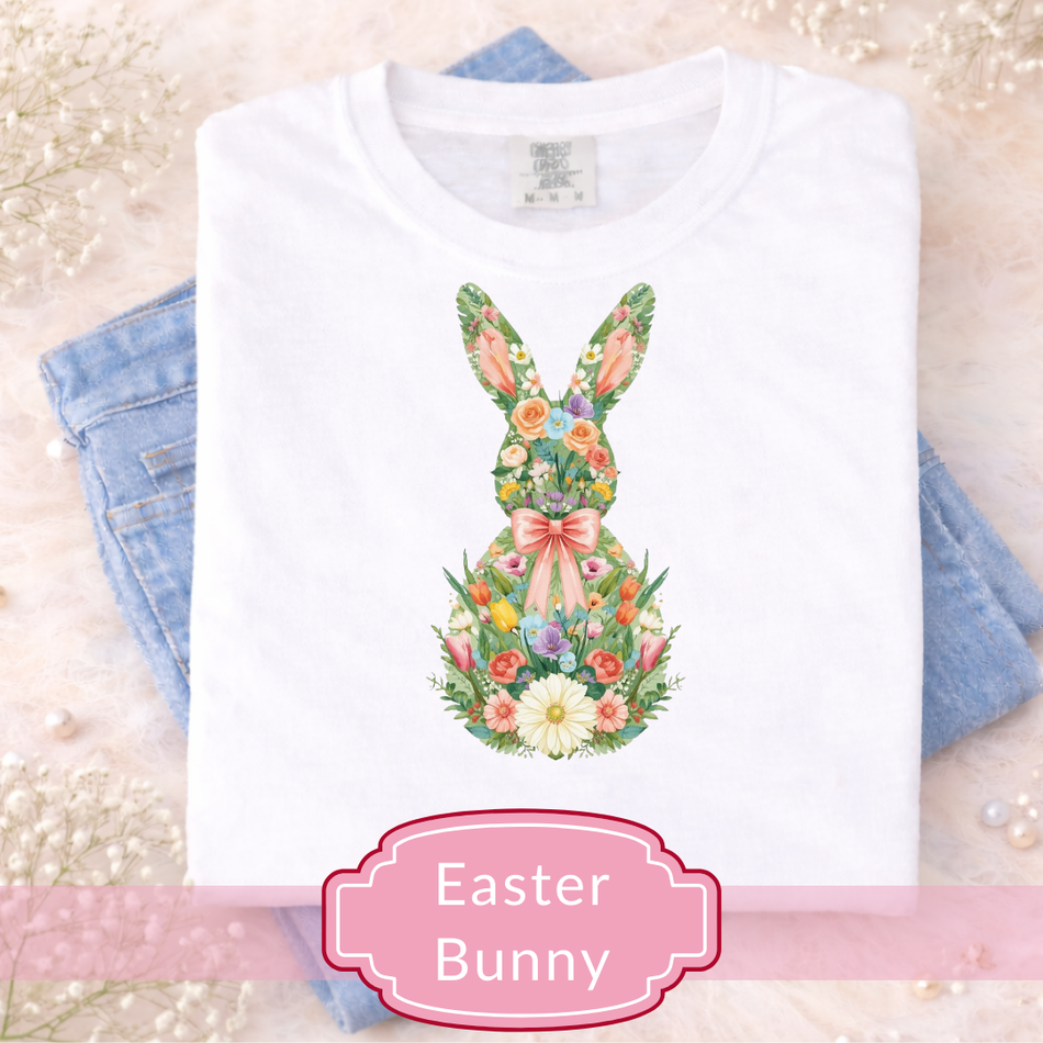 Easter Bunny Flower Design, Spring T-Shirt Graphic, Floral Bunny SVG PNG, Easter Celebration Shirt, Cute Easter Bunny Illustration A 1139