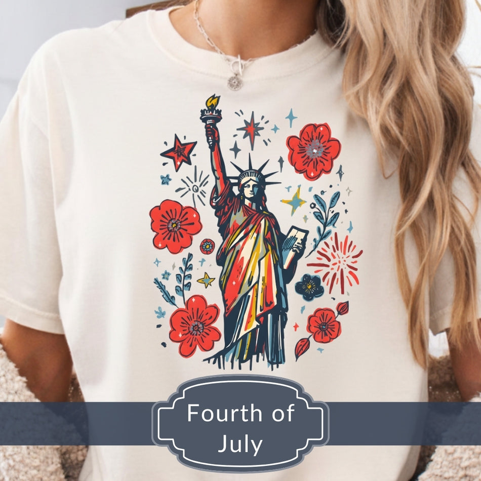 Fourth of July Statue of Liberty PNG, Patriotic USA Shirt Design, 4th of July Sublimation Graphic for T Shirt, Sweatshirt Print A 1070