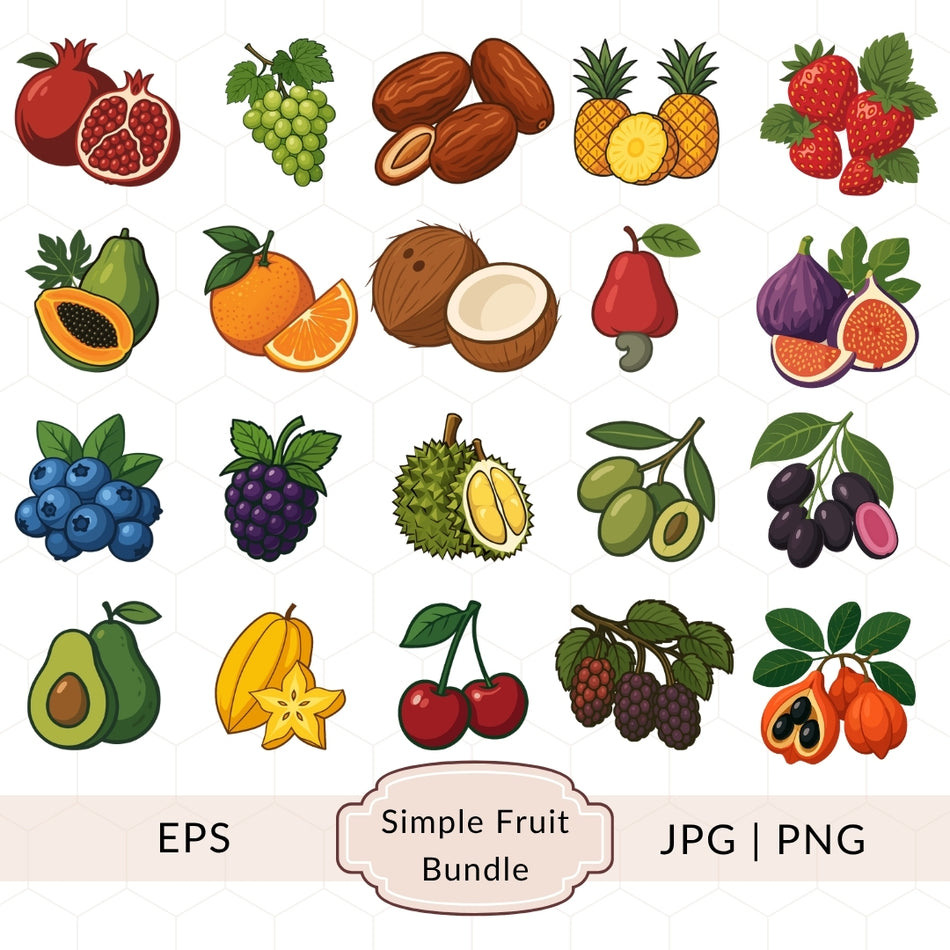 Fruit Clipart Bundle PNG EPS, Tropical Fruits Illustration Set, Fruit Graphics Pack, Printable Fruit Images for Cricut, Digital Download A 1412