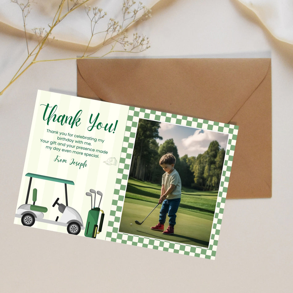 Editable Golf Birthday Thank You Card Template, Kids Golf Party Thank You Card, Golf Party Thank You Note, Canva Thank You Card Template A 1124