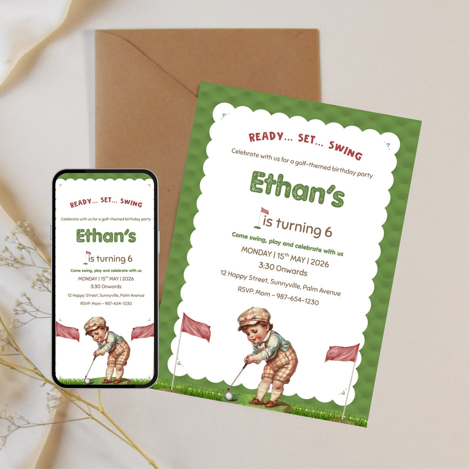 Golf Themed Birthday Invitation, Editable Digital Invite, Golf Party Invitation A 1131