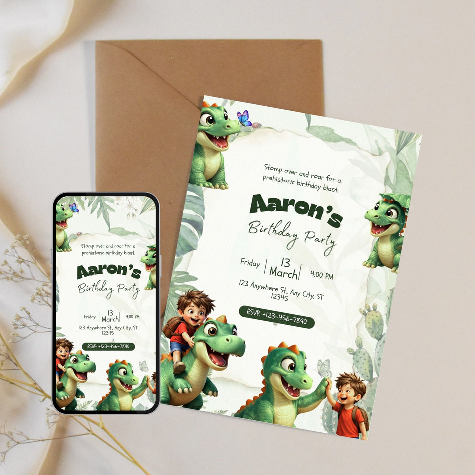 Kids Dinosaur Party Invite, Birthday Invitation Template Canva Editable, Safari Birthday Printable, Boy Birthday Invitation Instant Download A 1177