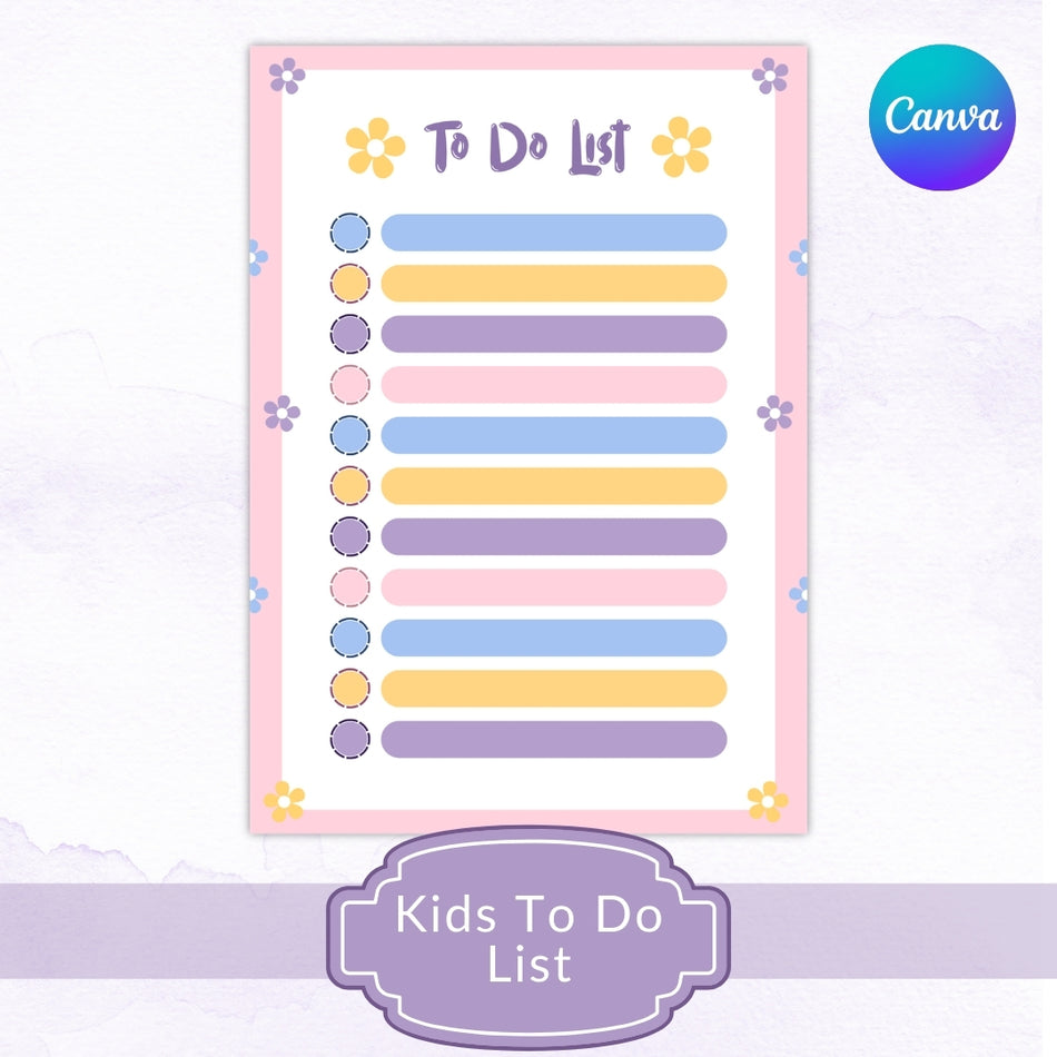 Kids To Do List Printable, Childrens Daily Task Planner, Cute To-Do List Worksheet for Kids, A4 & US Letter PDF A 1068