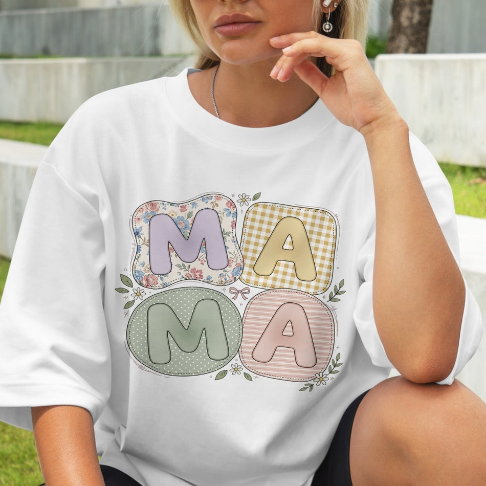 Mama Shirt Coquette Style, Floral Patchwork Mom Tee, Aesthetic Mother Outfit, Soft Girl Typography Top, Trendy Mommy Gift, Mothers Day Shirt A1478