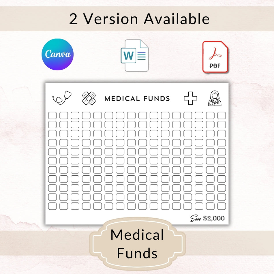 Medical Fund Savings Tracker Printable, 2000 Savings Challenge, Healthcare Emergency Fund Planner, Medical Expense Tracker PDF A 1076