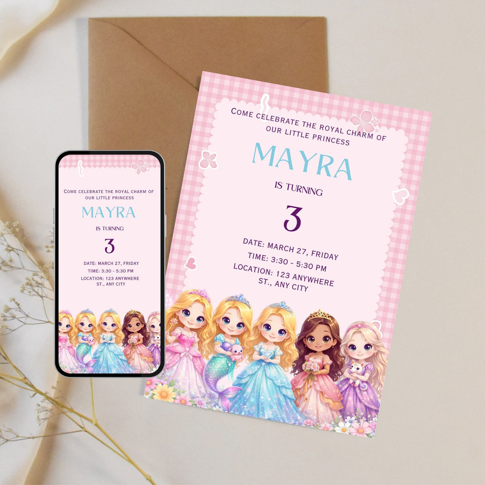 Princess Birthday Invitation Canva Template, Fairy Tale Theme, Customizable Invitation, Dress Code Princess, Digital Download for Kids Party A 1203
