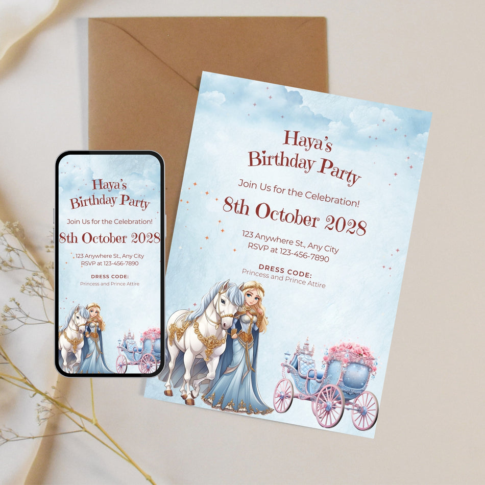 Princess Birthday Invitation, Fairy Tale Theme, Customizable Invitation, Dress Code Princess, Digital Download for Kids Party A 1202