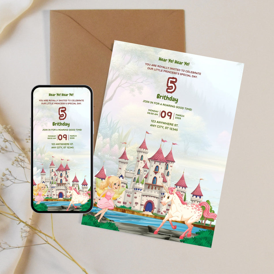 Princess Birthday Invitation, Magical Castle Invite, Unicorn Theme Birthday, Princess Party, Girl’s Birthday Invitation, Editable Invitation A 1193