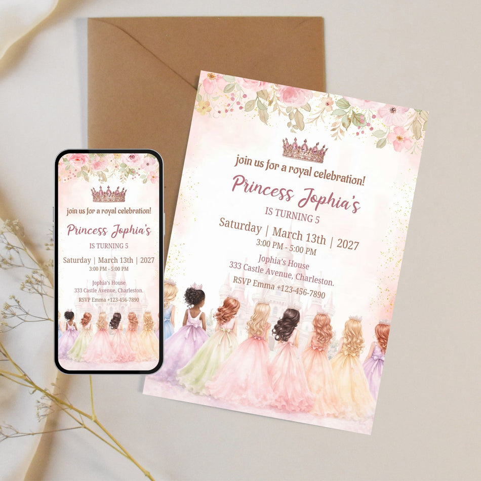 Princess Birthday Invitation, Royal Princess Party, Girl's Birthday Invite, Princess Castle Invitation, Editable Birthday Invitation A 1192