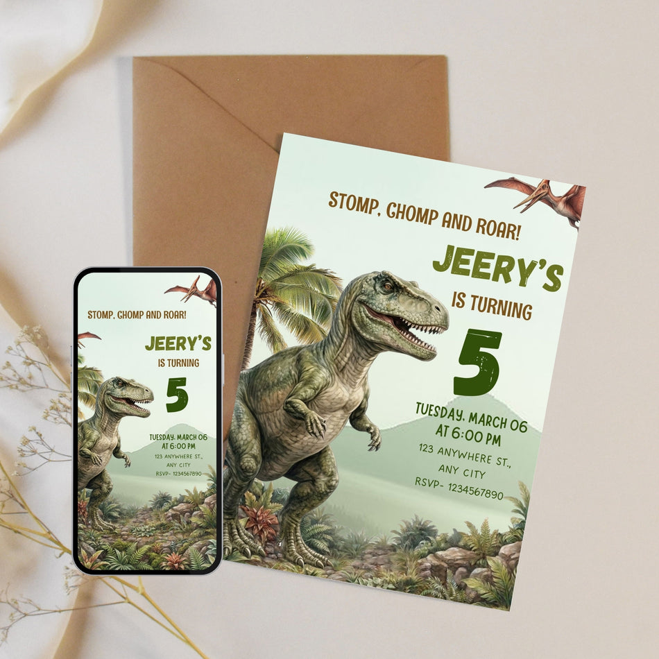 Realistic Dinosaur Birthday Invitation Jurassic Party Invite Kids Dinosaur Birthday Card Printable Dino Theme Party Invite Digital Download A 1163