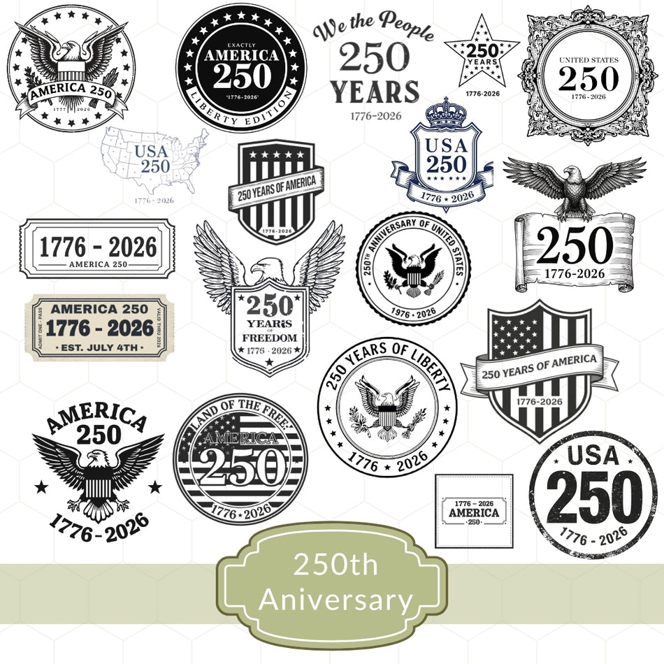 SA 250th Anniversary Logos Collection, USA Independence Day Design, 250th Birthday Commemorative Clipart, Digital Download A 1381