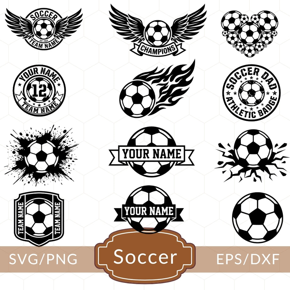 Soccer SVG Bundle, Football SVG Cut Files, Soccer Ball Clipart PNG, Cricut Silhouette Files, Team Logo , Sports  Bundle A 1274
