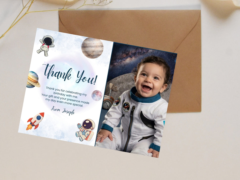 Space-Themed Thank You Card, Astronaut Thank You Note, Customize Baby Thank You Card, Digital Download, Instant Download A 1349