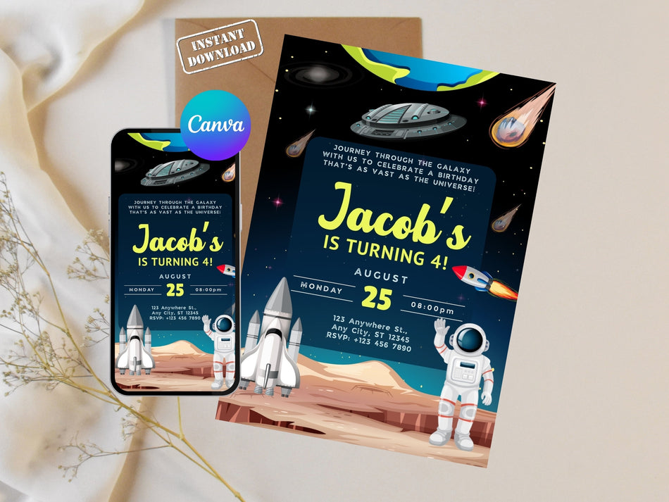 Space Adventure Birthday Invitation, Astronaut Party Invite, Space-Themed Birthday Celebration, Rocket  Birthday Invite, Instant Download A 1231