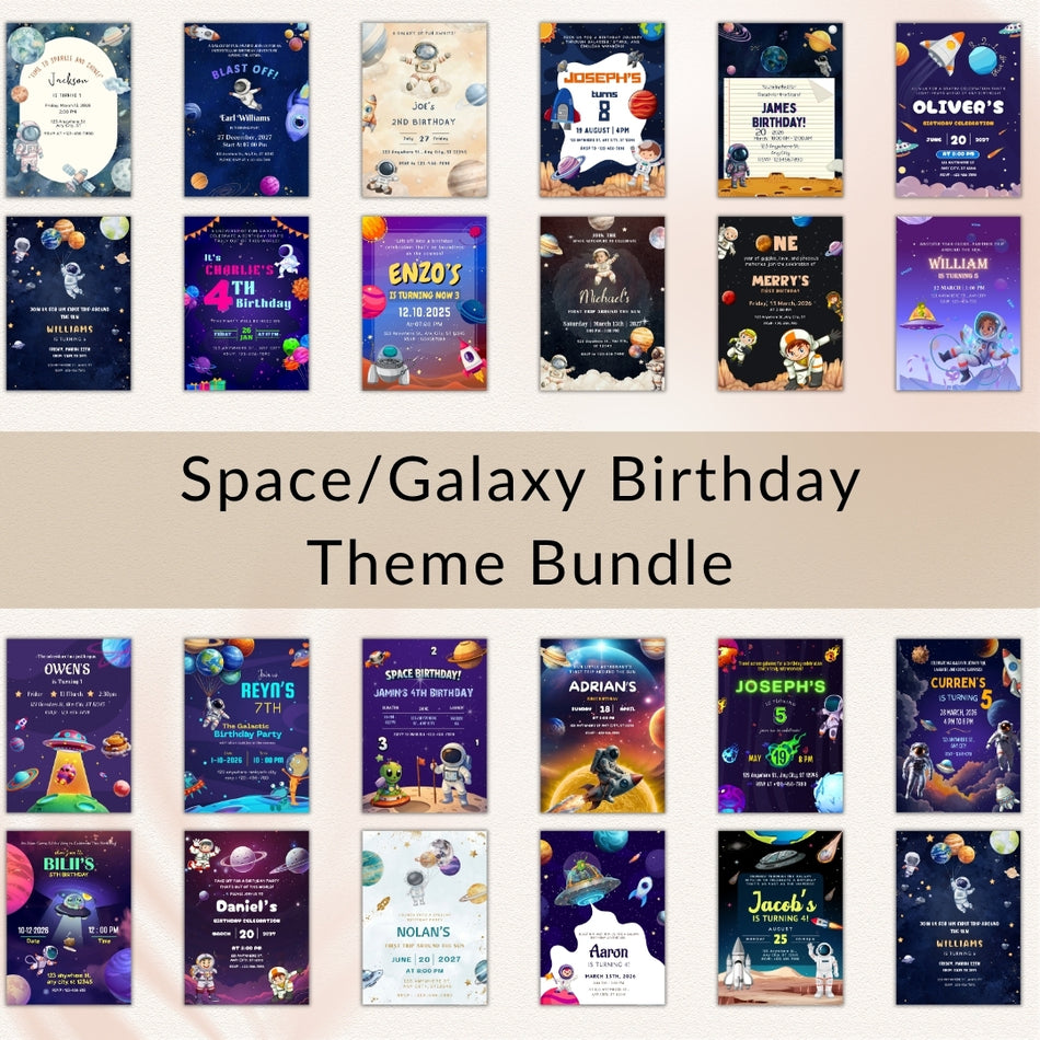 Space Birthday Invitation Bundle Canva Editable, Boy Birthday Party Invitation Bundle, Outer Space Theme, Instant Download A 1434