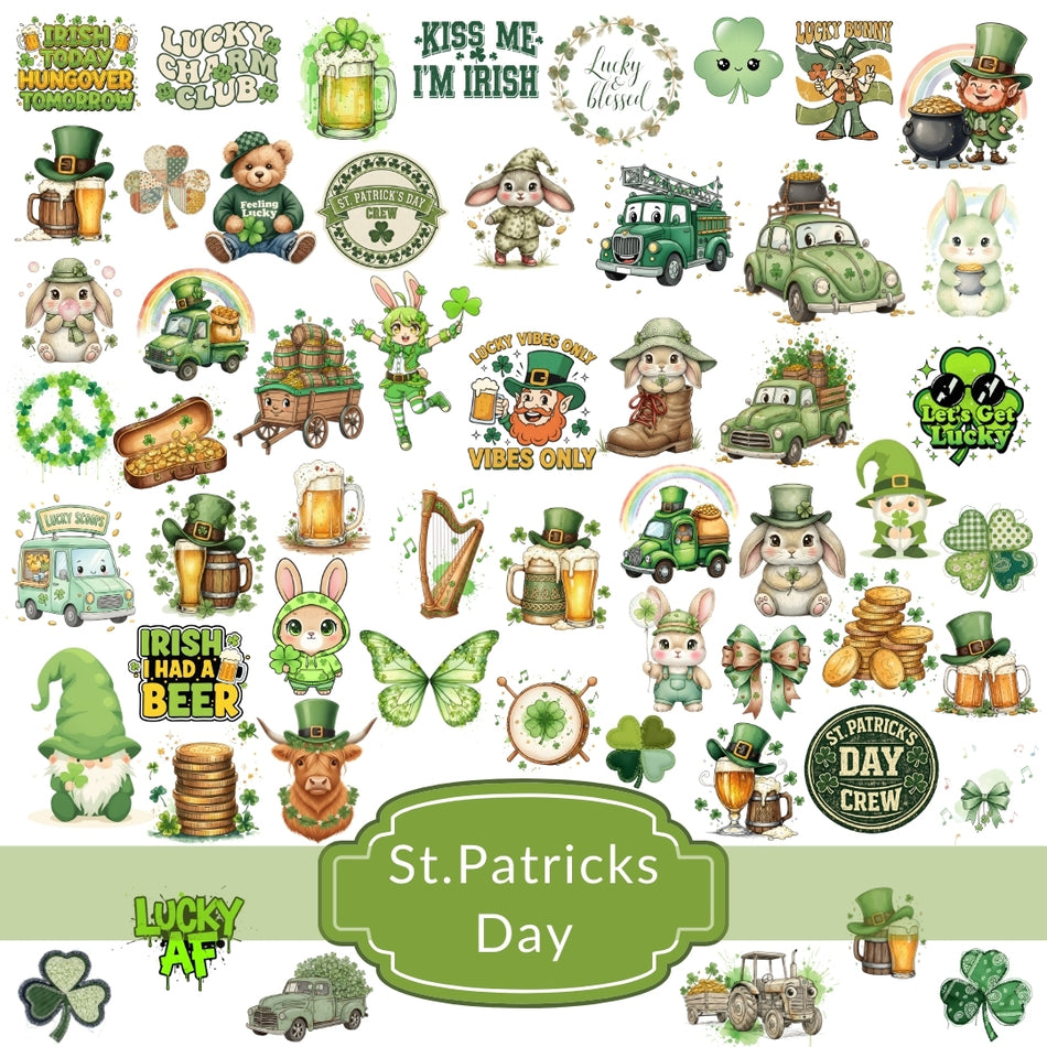 St Patricks Day Shamrock PNG, Patchwork Clover Sublimation Design, Irish Applique Style Clipart, Lucky Four Leaf Clover Shirt Graphic A 1078