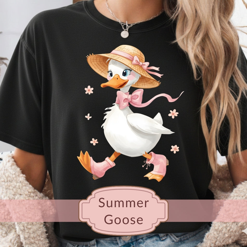 Summer Goose PNG, Cute Duck Girl Illustration, Cottagecore Animal Clipart, Sublimation Design for T Shirt, Mug & Notebook A 1088