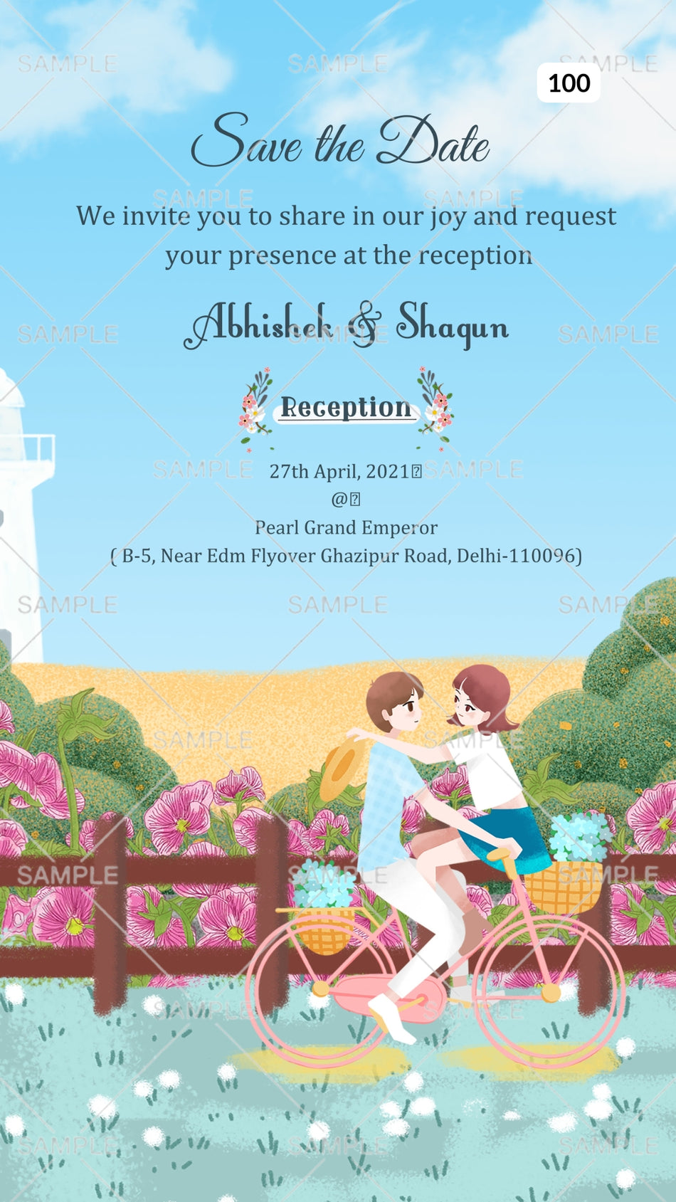 Digital Reception Ceremony Of Indian Family in the English Language With Romantic and Garden Theme Canva Editable Template design no -  100