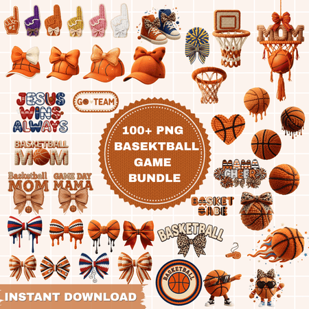 100FauxYarnBasketballPNGBundleCrochetStyleSportsArt