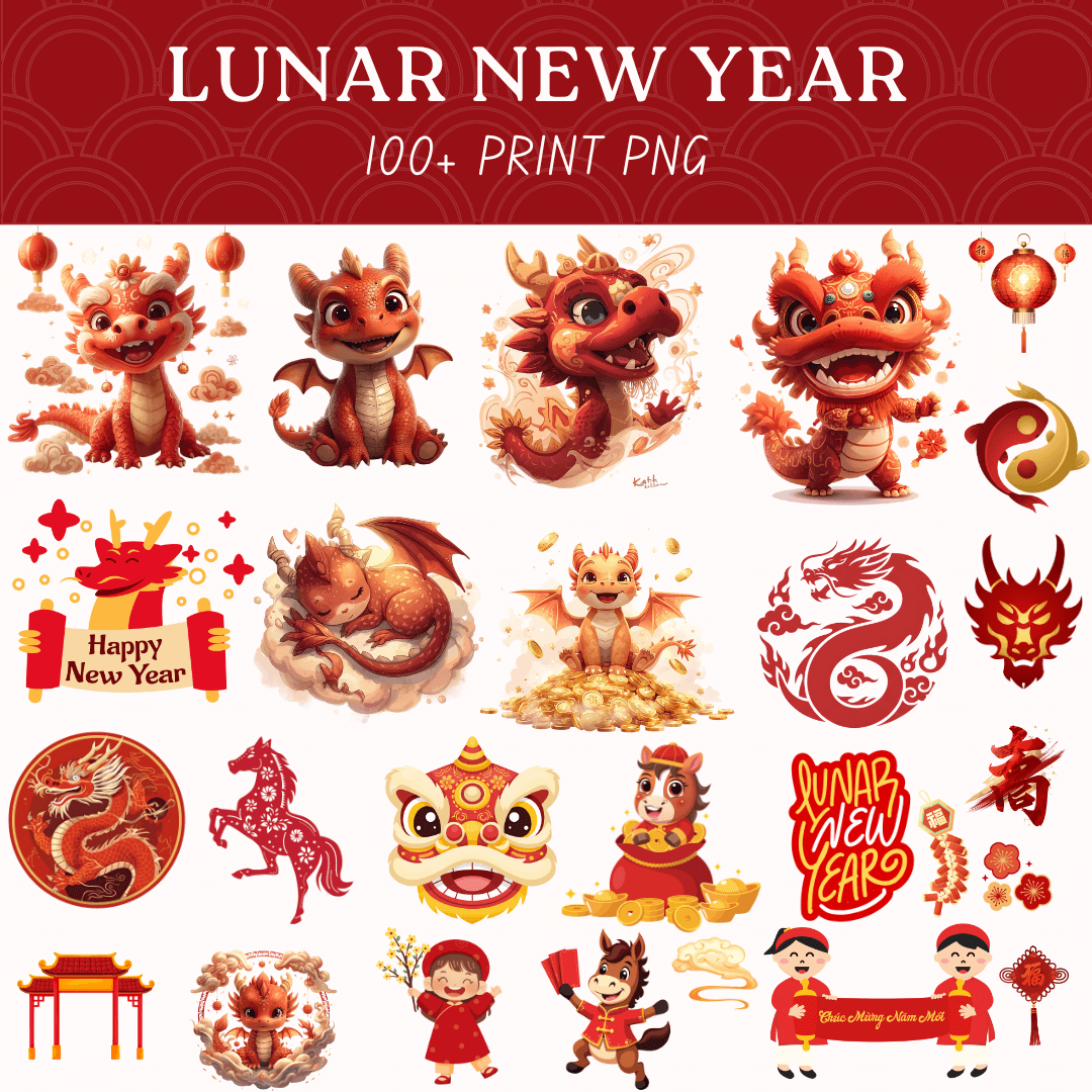 100LunarNewYear2026PNGBundleYearoftheHorse